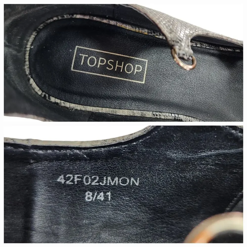 TOPSHOP Womens Kingdom Ghillie Gladiator Flats 8 Pointed‎ Snakeskin Faux Leather